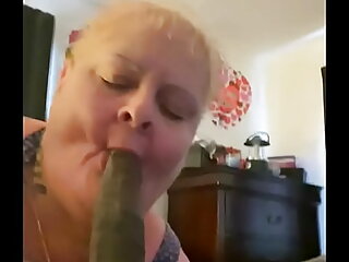 Grandma gives a sloppy deepthroat and facial with excitement and humor.